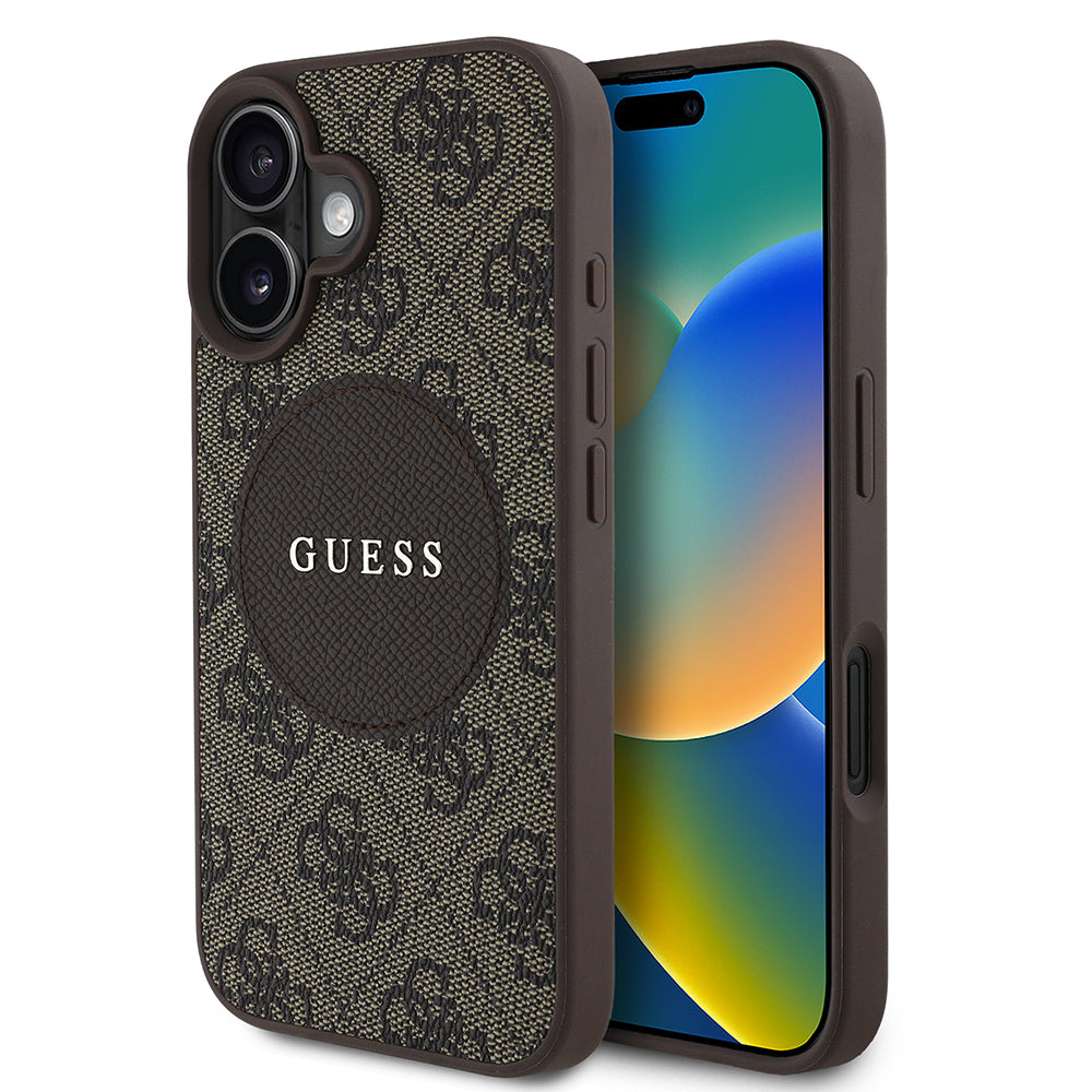 Apple iPhone 16 Kılıf Guess Orjinal Lisanslı M-safe Şarj Özellikli Yazı Logolu Circle Classic Kapak