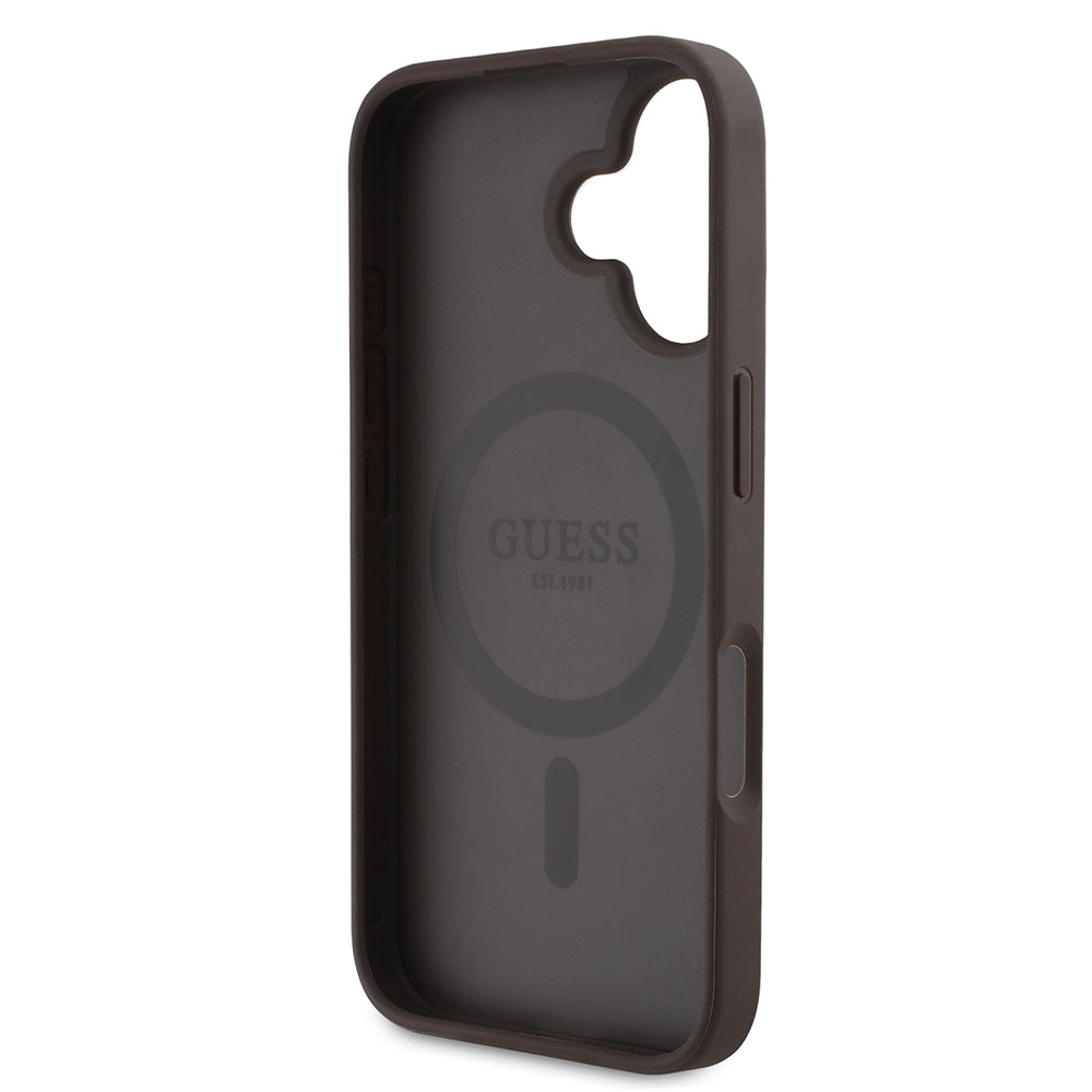 Apple iPhone 16 Kılıf Guess Orjinal Lisanslı M-safe Şarj Özellikli Yazı Logolu Circle Classic Kapak