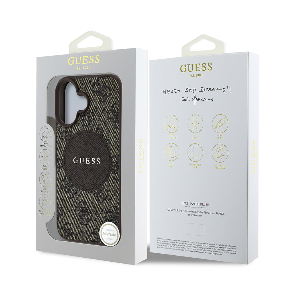 Apple iPhone 16 Kılıf Guess Orjinal Lisanslı M-safe Şarj Özellikli Yazı Logolu Circle Classic Kapak