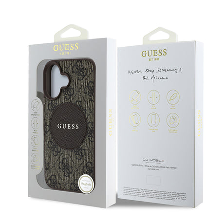 Apple iPhone 16 Kılıf Guess Orjinal Lisanslı M-safe Şarj Özellikli Yazı Logolu Circle Classic Kapak