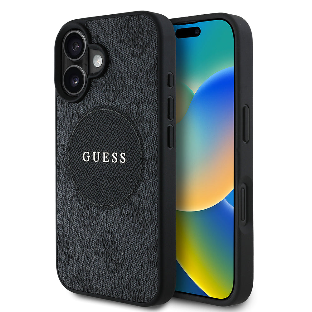 Apple iPhone 16 Kılıf Guess Orjinal Lisanslı M-safe Şarj Özellikli Yazı Logolu Circle Classic Kapak