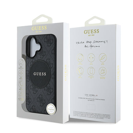 Apple iPhone 16 Kılıf Guess Orjinal Lisanslı M-safe Şarj Özellikli Yazı Logolu Circle Classic Kapak
