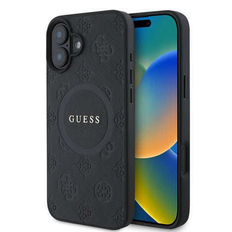 Apple iPhone 16 Kılıf Guess Orjinal Lisanslı M-safe Şarj Özellikli Yazı Logolu Saffiano Peony Kapak