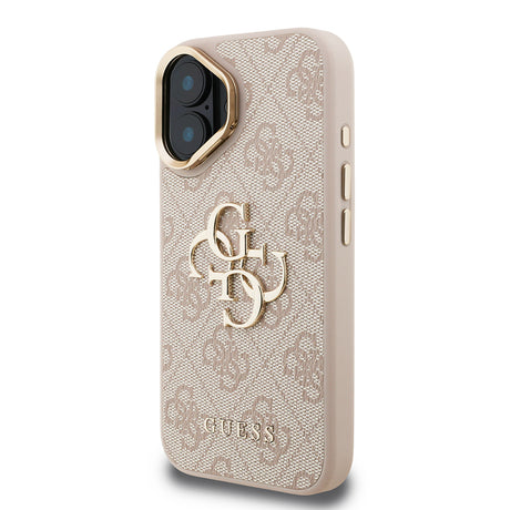 Apple iPhone 16 Kılıf Guess Orjinal Lisanslı PU Deri 4G Desenli Metal Büyük 4G ve Yazı Logolu Kamera Standlı Kapak