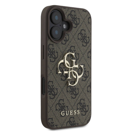 Apple iPhone 16 Kılıf Guess Orjinal Lisanslı PU Deri 4G Desenli Metal Büyük 4G ve Yazı Logolu Kapak