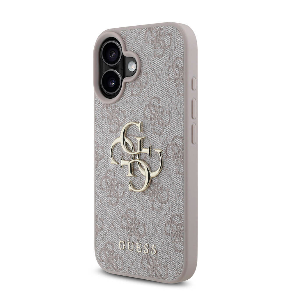 Apple iPhone 16 Kılıf Guess Orjinal Lisanslı PU Deri 4G Desenli Metal Büyük 4G ve Yazı Logolu Kapak
