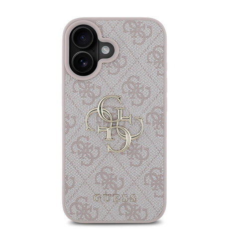 Apple iPhone 16 Kılıf Guess Orjinal Lisanslı PU Deri 4G Desenli Metal Büyük 4G ve Yazı Logolu Kapak