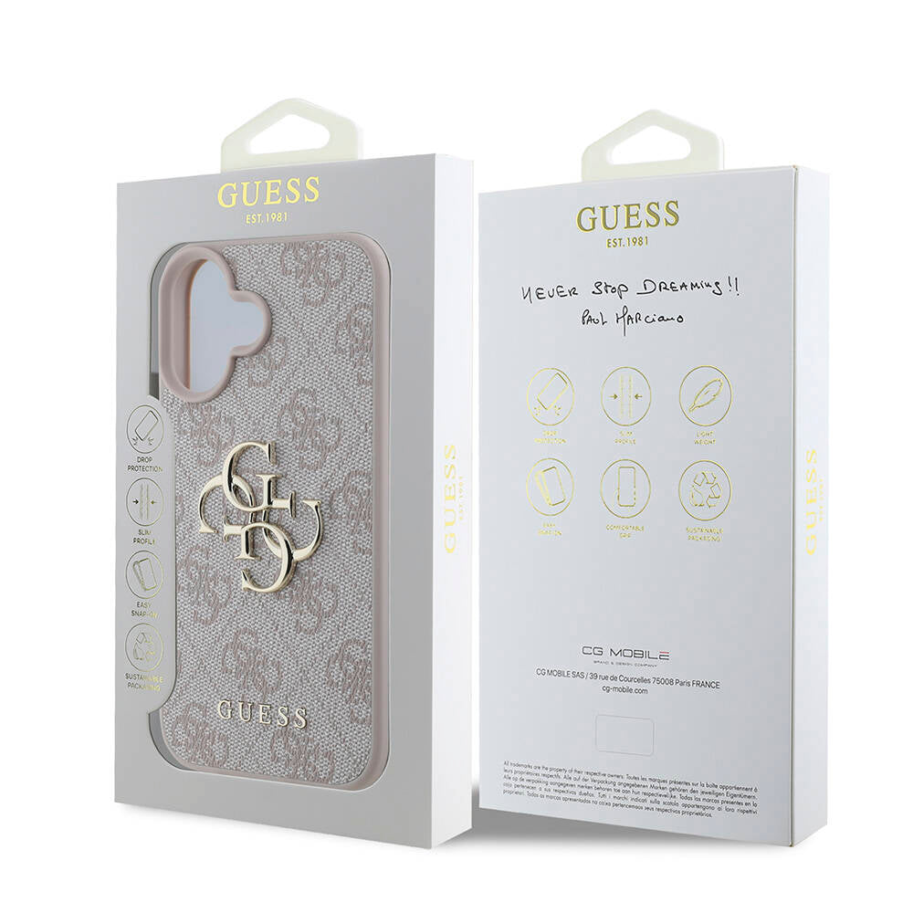 Apple iPhone 16 Kılıf Guess Orjinal Lisanslı PU Deri 4G Desenli Metal Büyük 4G ve Yazı Logolu Kapak
