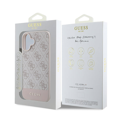 Apple iPhone 16 Kılıf Guess Orjinal Lisanslı PU Deri Şerit Logo Dizaynlı Kapak