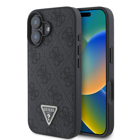 Apple iPhone 16 Kılıf Guess Orjinal Lisanslı PU Deri Taşlı Üçgen Logo 4G Desenli Strass Kapak