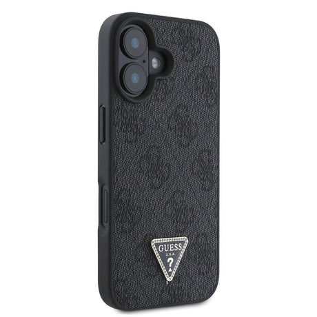 Apple iPhone 16 Kılıf Guess Orjinal Lisanslı PU Deri Taşlı Üçgen Logo 4G Desenli Strass Kapak