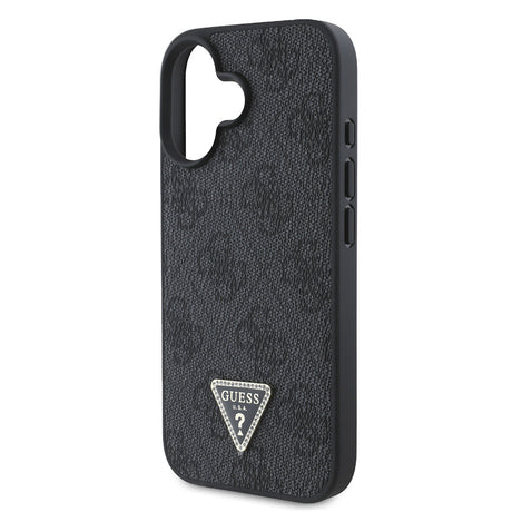 Apple iPhone 16 Kılıf Guess Orjinal Lisanslı PU Deri Taşlı Üçgen Logo 4G Desenli Strass Kapak