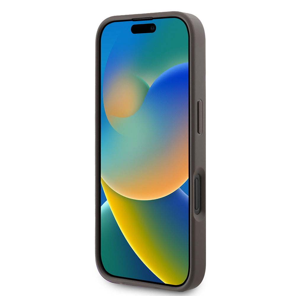 Apple iPhone 16 Kılıf Guess Orjinal Lisanslı PU Deri Taşlı Üçgen Logo 4G Desenli Strass Kapak