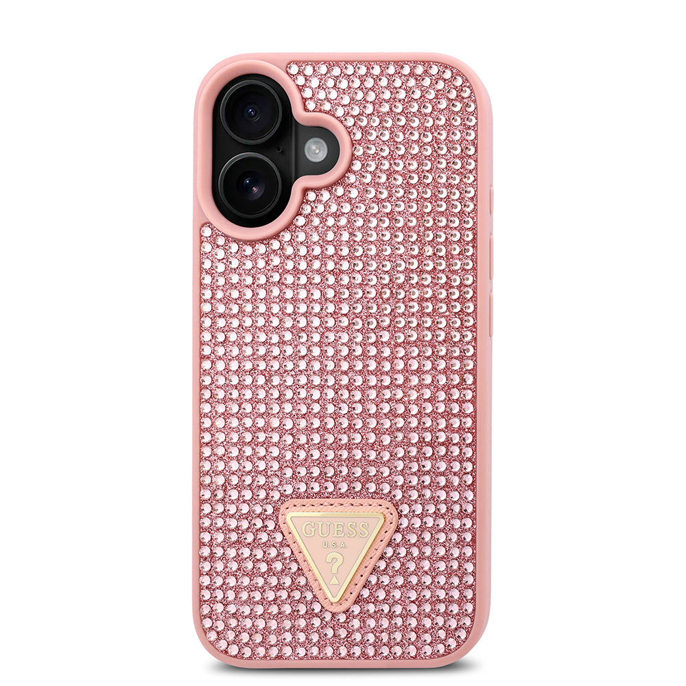 Apple iPhone 16 Kılıf Guess Orjinal Lisanslı Taşlı Arka Yüzey Üçgen Logolu Kapak