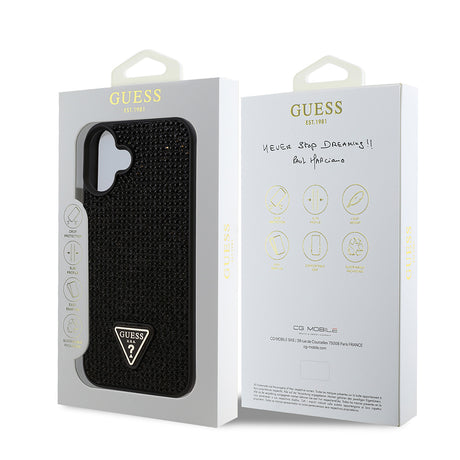 Apple iPhone 16 Kılıf Guess Orjinal Lisanslı Taşlı Arka Yüzey Üçgen Logolu Kapak
