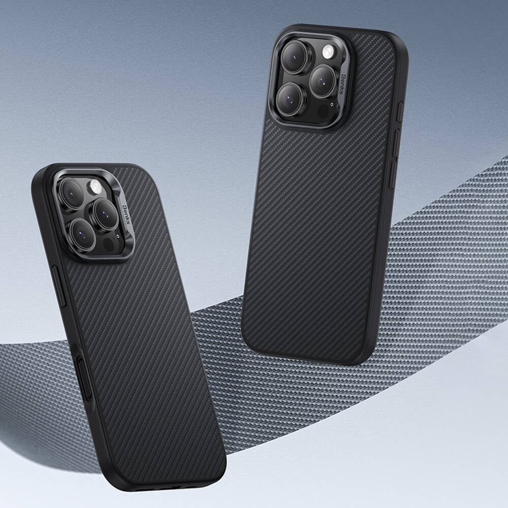 Apple iPhone 16 Kılıf Karbon Fiber M-safe Şarj Özellikli Benks Hybrid ArmorPro 600D Kevlar Kapak