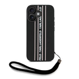 Apple iPhone 16 Kılıf Karl Lagerfeld Orjinal Lisanslı Askılı Saffiano Athleisure Şerit Çizgili Kapak