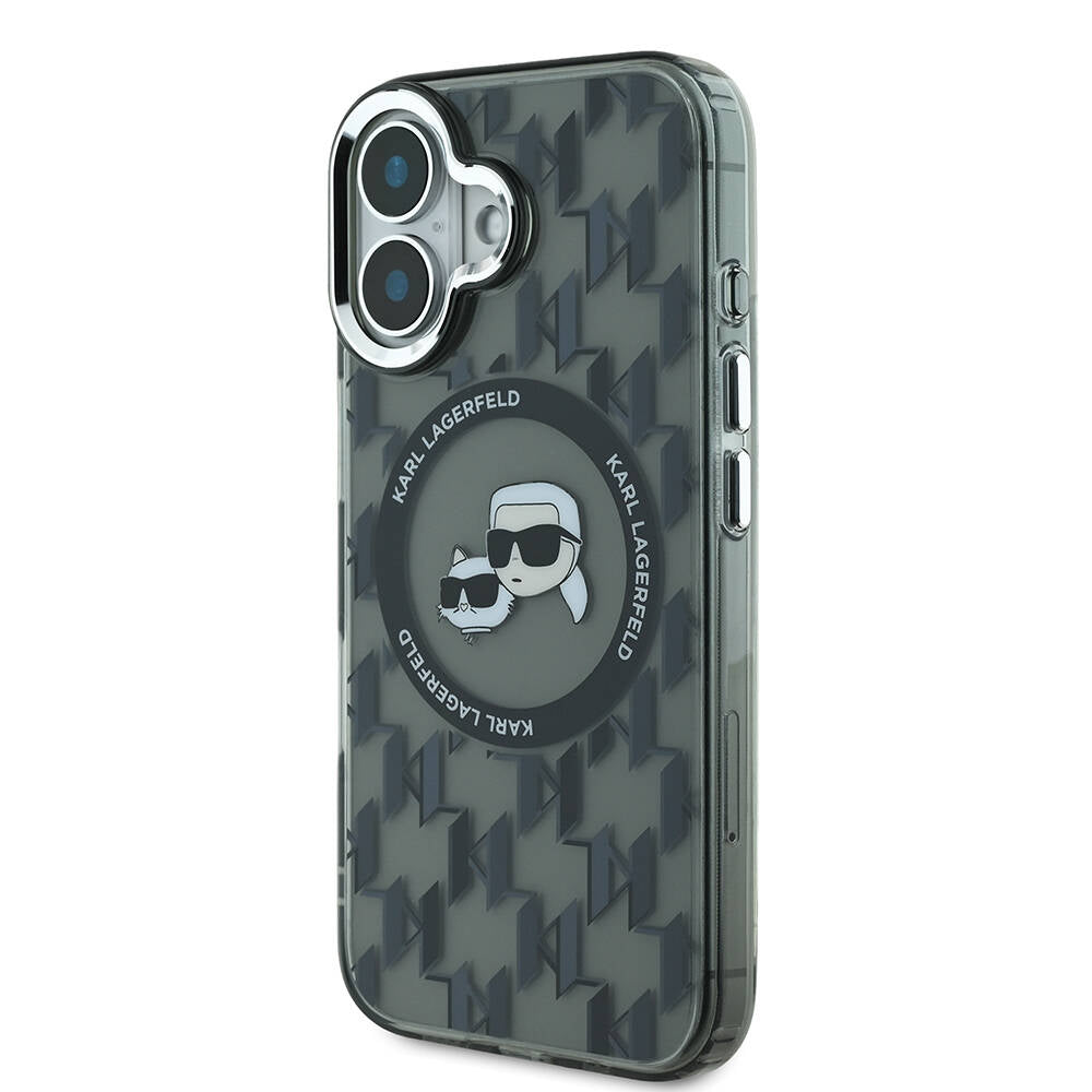 Apple iPhone 16 Kılıf Karl Lagerfeld Orjinal Lisanslı M-safe Şarj Özellikli IML Baskılı Metal Monogram KC Heads Kapak