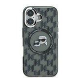 Apple iPhone 16 Kılıf Karl Lagerfeld Orjinal Lisanslı M-safe Şarj Özellikli IML Baskılı Metal Monogram KC Heads Kapak
