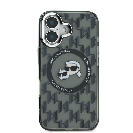 Apple iPhone 16 Kılıf Karl Lagerfeld Orjinal Lisanslı M-safe Şarj Özellikli IML Baskılı Metal Monogram KC Heads Kapak