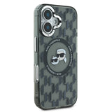Apple iPhone 16 Kılıf Karl Lagerfeld Orjinal Lisanslı M-safe Şarj Özellikli IML Baskılı Metal Monogram KC Heads Kapak