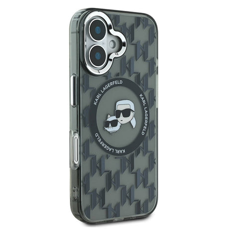 Apple iPhone 16 Kılıf Karl Lagerfeld Orjinal Lisanslı M-safe Şarj Özellikli IML Baskılı Metal Monogram KC Heads Kapak