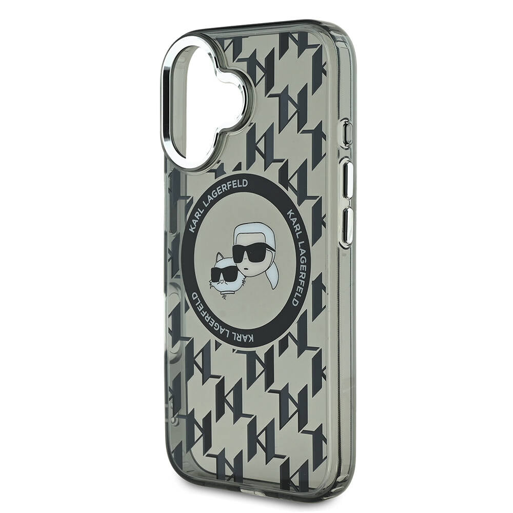 Apple iPhone 16 Kılıf Karl Lagerfeld Orjinal Lisanslı M-safe Şarj Özellikli IML Baskılı Metal Monogram KC Heads Kapak