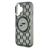Apple iPhone 16 Kılıf Karl Lagerfeld Orjinal Lisanslı M-safe Şarj Özellikli IML Baskılı Metal Monogram KC Heads Kapak