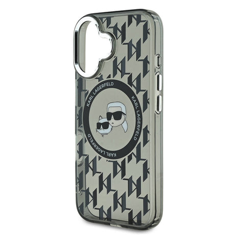 Apple iPhone 16 Kılıf Karl Lagerfeld Orjinal Lisanslı M-safe Şarj Özellikli IML Baskılı Metal Monogram KC Heads Kapak
