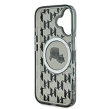 Apple iPhone 16 Kılıf Karl Lagerfeld Orjinal Lisanslı M-safe Şarj Özellikli IML Baskılı Metal Monogram KC Heads Kapak