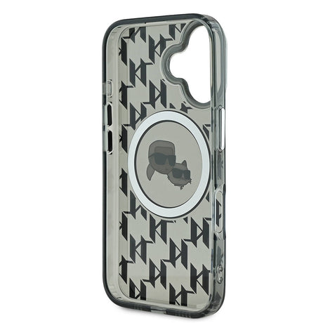 Apple iPhone 16 Kılıf Karl Lagerfeld Orjinal Lisanslı M-safe Şarj Özellikli IML Baskılı Metal Monogram KC Heads Kapak