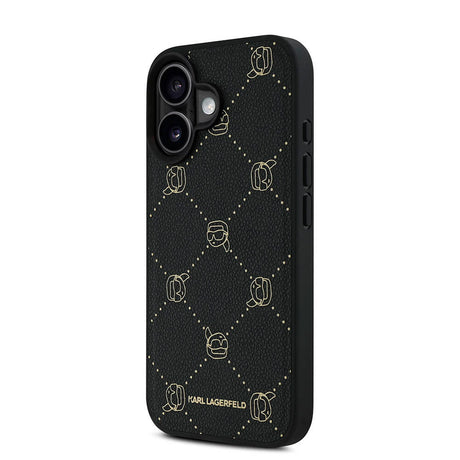 Apple iPhone 16 Kılıf Karl Lagerfeld Orjinal Lisanslı M-safe Şarj Özellikli PU Deri Karl Heads Desenli Klasik Logolu Kapak