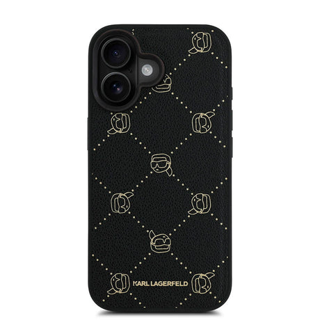 Apple iPhone 16 Kılıf Karl Lagerfeld Orjinal Lisanslı M-safe Şarj Özellikli PU Deri Karl Heads Desenli Klasik Logolu Kapak