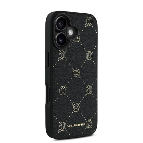 Apple iPhone 16 Kılıf Karl Lagerfeld Orjinal Lisanslı M-safe Şarj Özellikli PU Deri Karl Heads Desenli Klasik Logolu Kapak