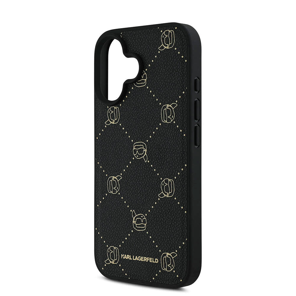 Apple iPhone 16 Kılıf Karl Lagerfeld Orjinal Lisanslı M-safe Şarj Özellikli PU Deri Karl Heads Desenli Klasik Logolu Kapak
