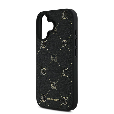Apple iPhone 16 Kılıf Karl Lagerfeld Orjinal Lisanslı M-safe Şarj Özellikli PU Deri Karl Heads Desenli Klasik Logolu Kapak
