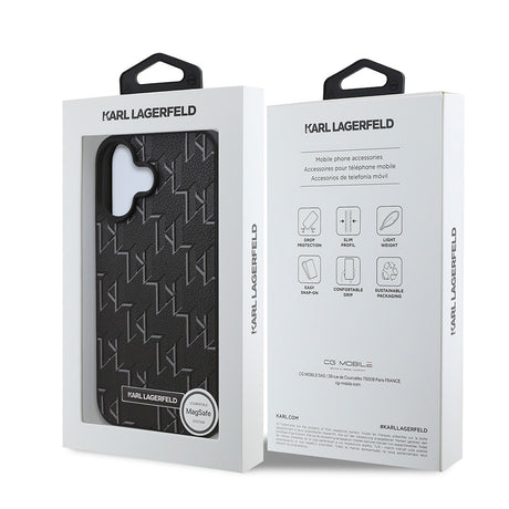 Apple iPhone 16 Kılıf Karl Lagerfeld Orjinal Lisanslı M-safe Şarj Özellikli KL Yazılı Hot Stamp Kapak