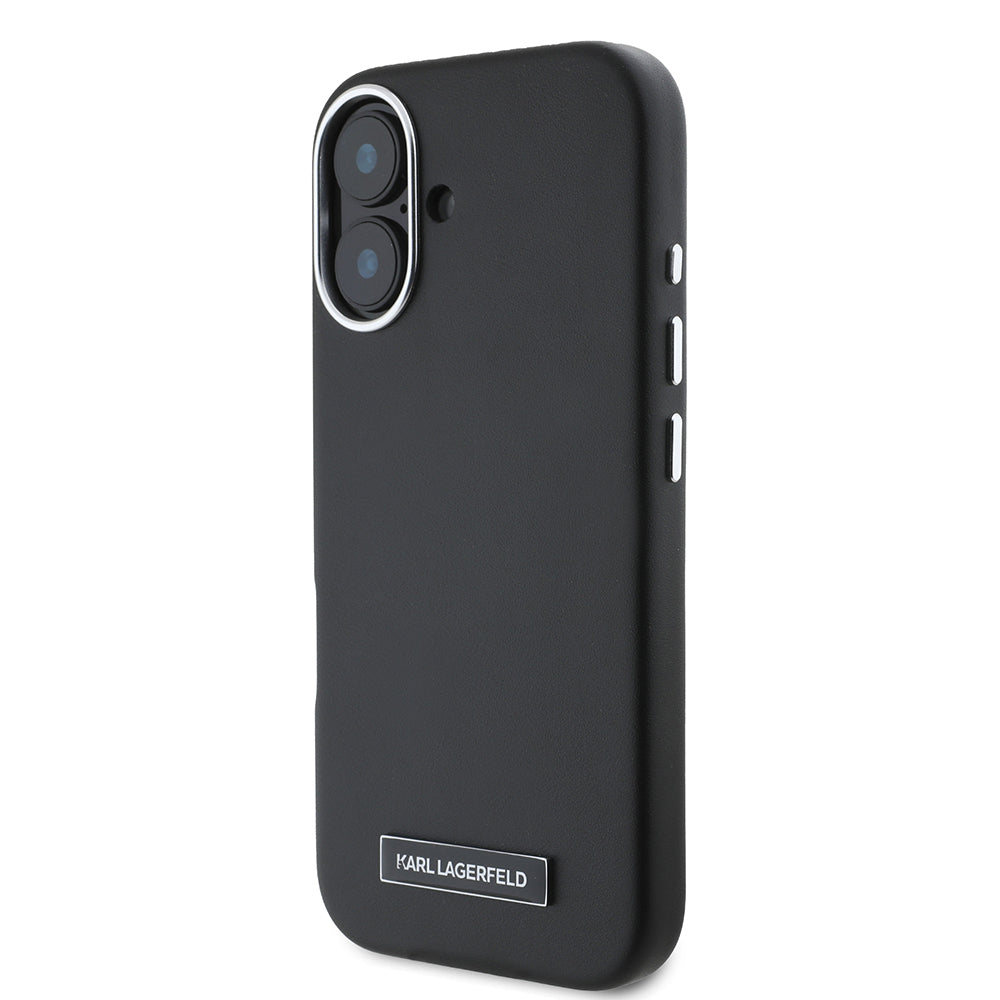 Apple iPhone 16 Kılıf Karl Lagerfeld Orjinal Lisanslı M-safe Şarj Özellikli Metal Kamera ve Buton Tasarımlı Plaka Logolu PU Deri Kapak