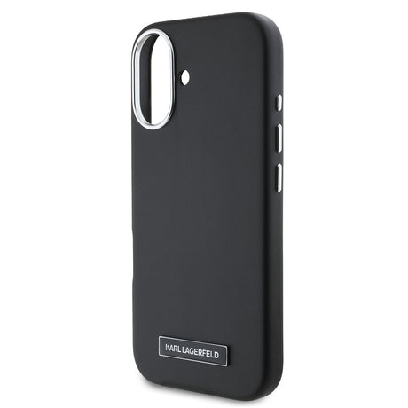 Apple iPhone 16 Kılıf Karl Lagerfeld Orjinal Lisanslı M-safe Şarj Özellikli Metal Kamera ve Buton Tasarımlı Plaka Logolu PU Deri Kapak