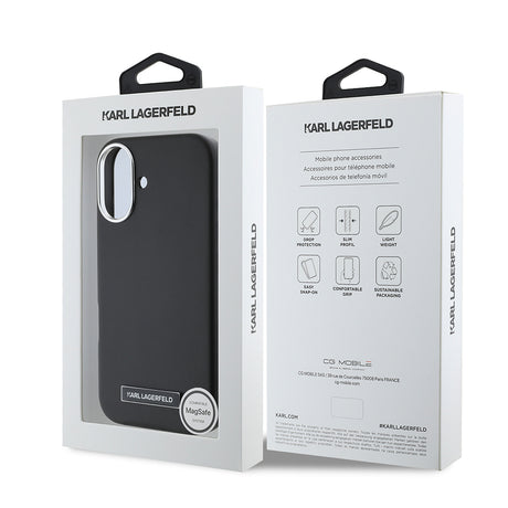 Apple iPhone 16 Kılıf Karl Lagerfeld Orjinal Lisanslı M-safe Şarj Özellikli Metal Kamera ve Buton Tasarımlı Plaka Logolu PU Deri Kapak