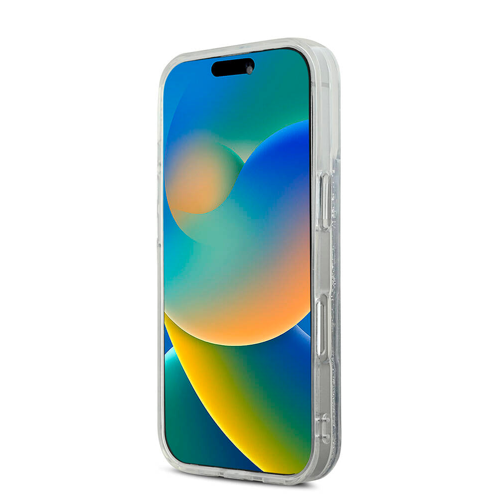 Apple iPhone 16 Kılıf Karl Lagerfeld Orjinal Lisanslı M-safe Şarj Özellikli Sıvılı Simli K&C Heads Kapak