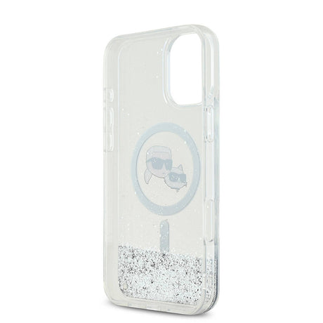 Apple iPhone 16 Kılıf Karl Lagerfeld Orjinal Lisanslı M-safe Şarj Özellikli Sıvılı Simli K&C Heads Kapak