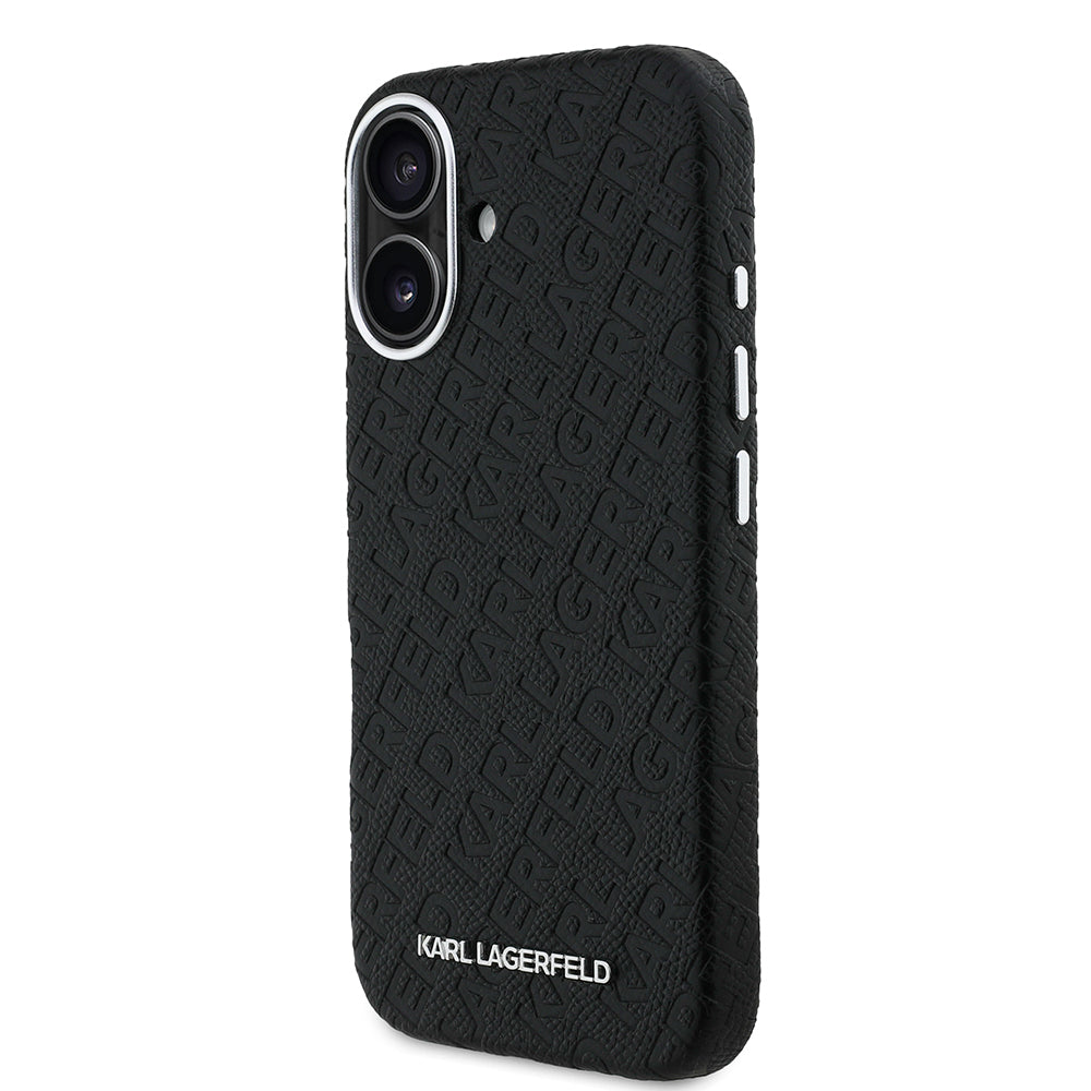 Apple iPhone 16 Kılıf Karl Lagerfeld Orjinal Lisanslı PU Deri Damgalı Metal Yazı Logolu Kapak