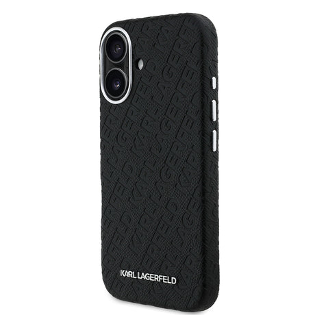 Apple iPhone 16 Kılıf Karl Lagerfeld Orjinal Lisanslı PU Deri Damgalı Metal Yazı Logolu Kapak