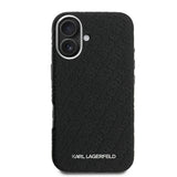 Apple iPhone 16 Kılıf Karl Lagerfeld Orjinal Lisanslı PU Deri Damgalı Metal Yazı Logolu Kapak
