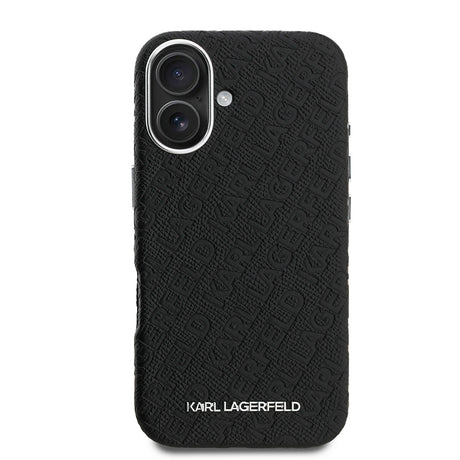 Apple iPhone 16 Kılıf Karl Lagerfeld Orjinal Lisanslı PU Deri Damgalı Metal Yazı Logolu Kapak