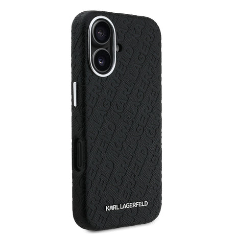 Apple iPhone 16 Kılıf Karl Lagerfeld Orjinal Lisanslı PU Deri Damgalı Metal Yazı Logolu Kapak
