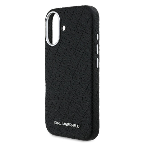 Apple iPhone 16 Kılıf Karl Lagerfeld Orjinal Lisanslı PU Deri Damgalı Metal Yazı Logolu Kapak