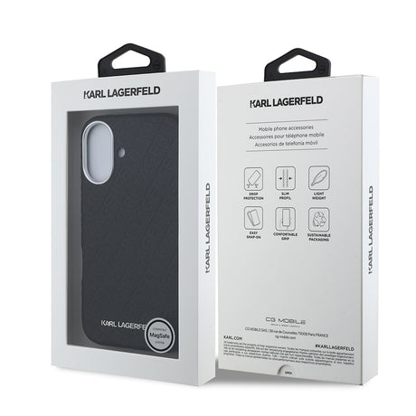 Apple iPhone 16 Kılıf Karl Lagerfeld Orjinal Lisanslı PU Deri Damgalı Metal Yazı Logolu Kapak