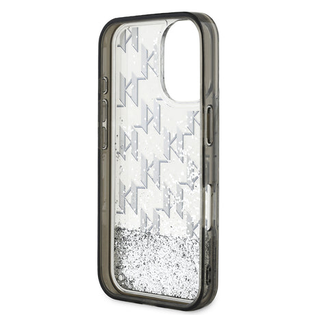 Apple iPhone 16 Kılıf Karl Lagerfeld Orjinal Lisanslı Simli KL Yazılı Monogram Gradient Kapak